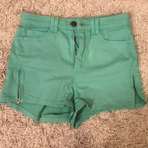 High Rise Turquoise Shorts